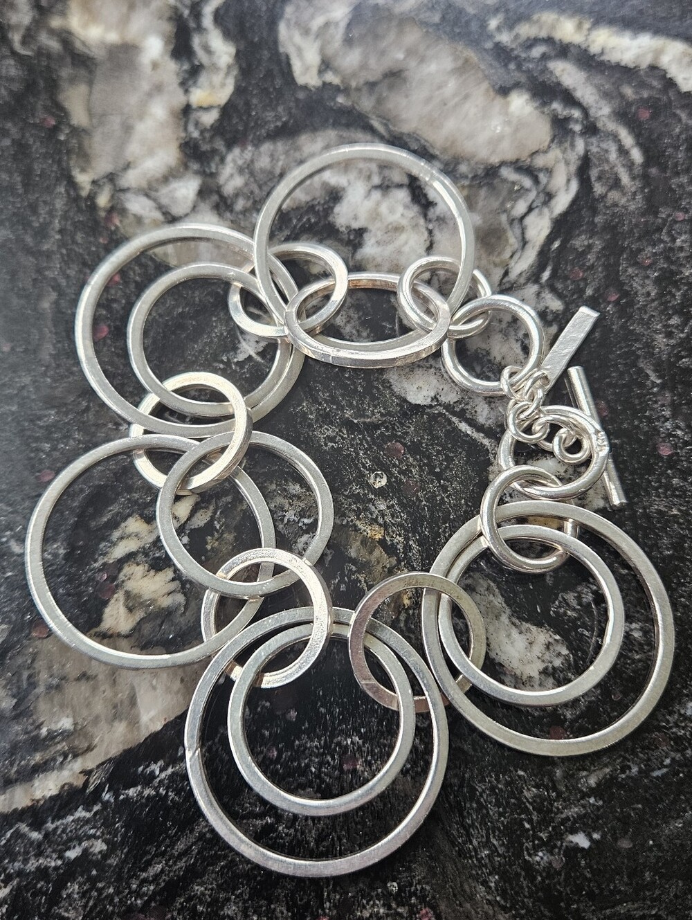Charles Albert Fine Sterling Silver Interlocking Circle Link Toggle Bracelet